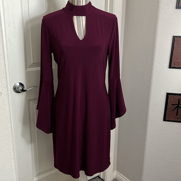 WHBM MOCK-NECK KNIT SOFT SHIFT BELL SLEEVE RICH PLUM SIZE S - Picture 7 of 14